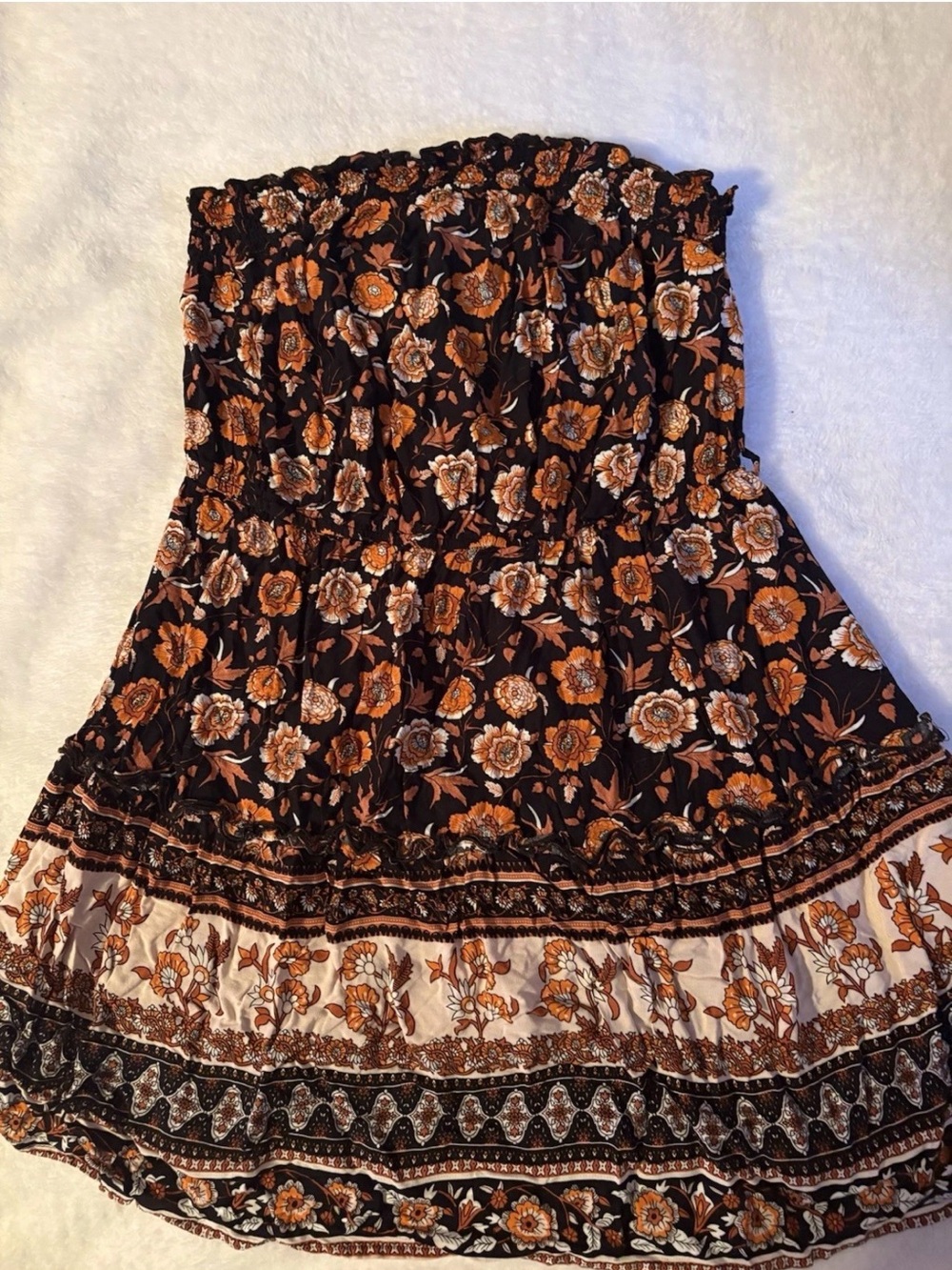 Cupshe Black and Orange Floral Smocked Swim Coverup Skirt